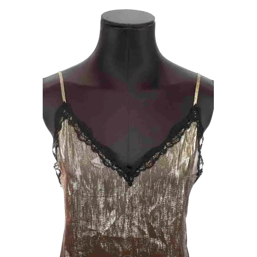 New! Sandro Women’s Lace-Trimmed Metallic Gold Silk Camisole Tank Top Small - Picture 3 of 14